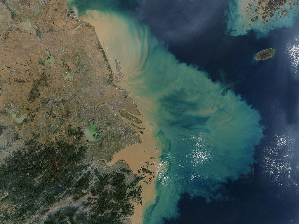 Runoff into the East China Sea. NASA Earth Observatory image by Jesse Allen Runoff into the East China Sea. NASA Earth Observatory image by Jesse Allen