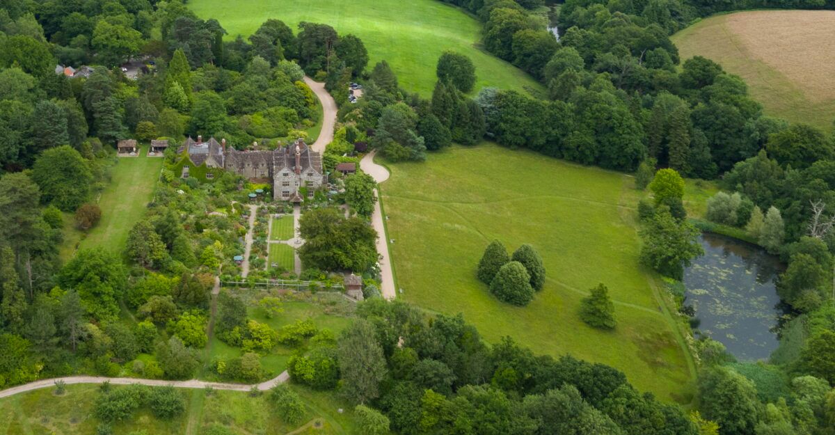 Gravetye manor, aerial view facing east, by Gravetye Manor Gravetye Manor