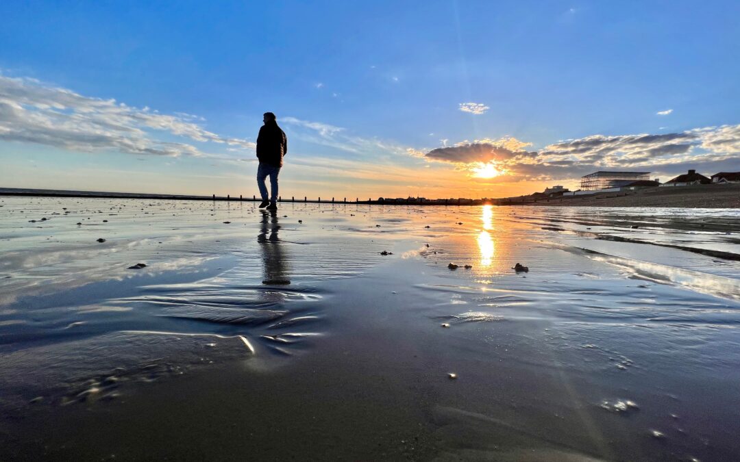 Coastal sunset at low tide