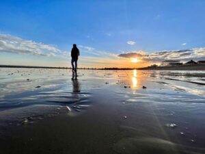 Coastal sunset at low tide