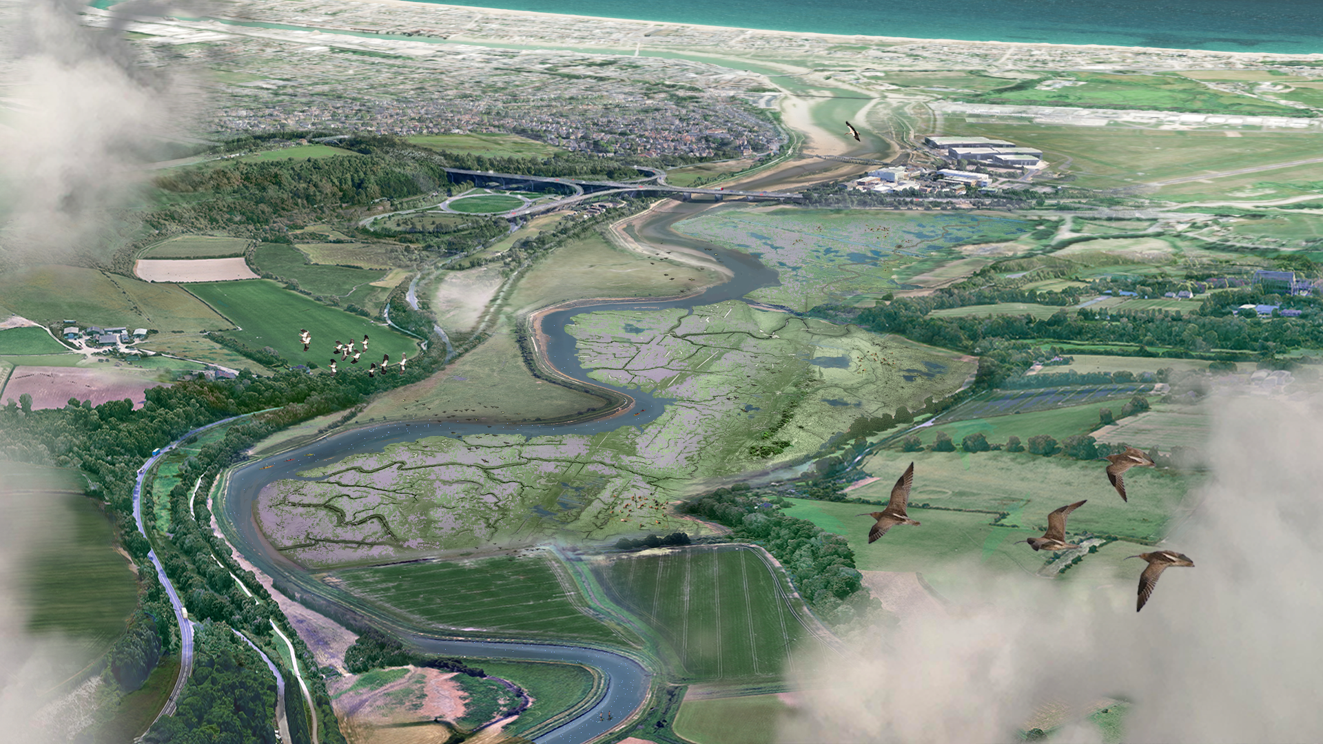 Adur salt mash bird's eye view, Adur River recovery