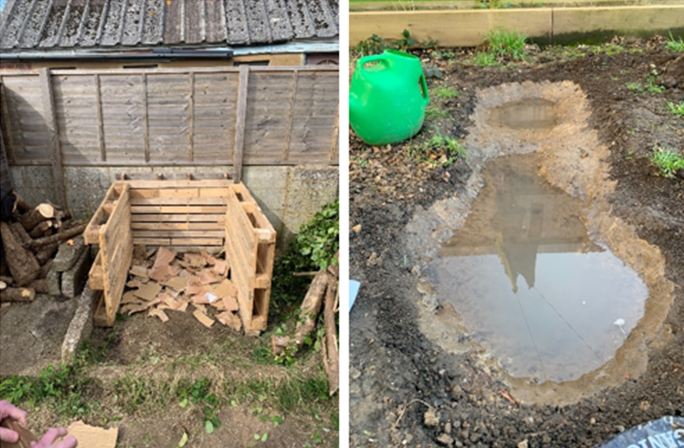 Garden compost and pond, by Gareth Williams